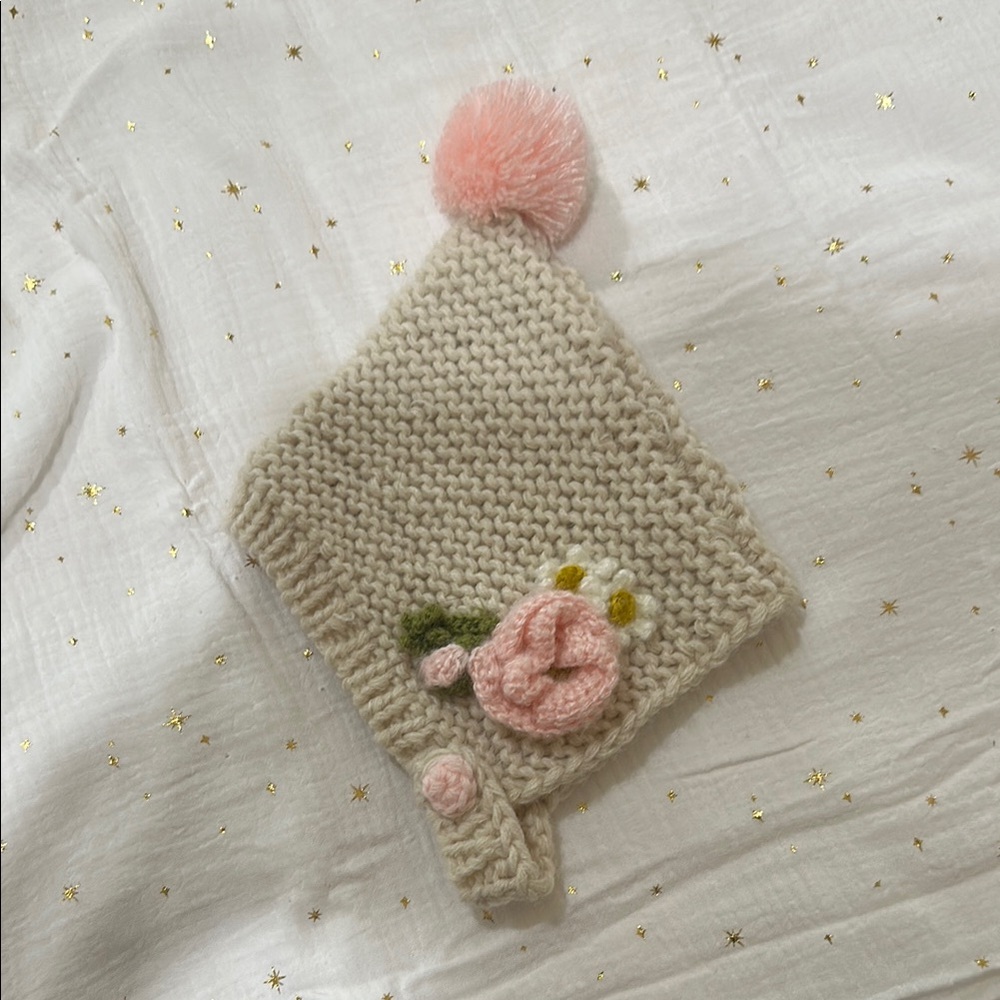 Cozy Knit Kids Hat with Pink Pom Pom